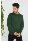 Unisex Uzun Kol Biskilet Yaka Dokuma Triko - Haki