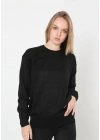 Unisex Uzun Kol Biskilet Yaka Dokuma Triko - Siyah