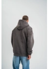 Unisex Uzun Kol Kapşonlu Yıkamalı Nakışlı SweatShirt - Füme