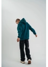 Unisex Uzun Kol Kapşonlu Yıkamalı Nakışlı SweatShirt - Koyu Deniz Yeşili