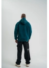 Unisex Uzun Kol Kapşonlu Yıkamalı Nakışlı SweatShirt - Koyu Deniz Yeşili