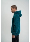 Unisex Uzun Kol Kapşonlu Yıkamalı Nakışlı SweatShirt - Koyu Deniz Yeşili