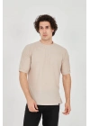 Unisex Waffle Kumaş Rahat Kol T-Shirt - Bej
