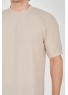 Unisex Waffle Kumaş Rahat Kol T-Shirt - Bej