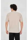 Unisex Waffle Kumaş Rahat Kol T-Shirt - Bej