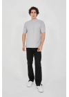 Unisex Waffle Kumaş Rahat Kol T-Shirt - Boyalı Gri