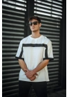 Unisex Yandan Fermuarlı Parçalı T-Shirt - Beyaz