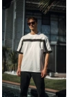 Unisex Yandan Fermuarlı Parçalı T-Shirt - Beyaz