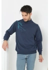 Unisex Yarım Boğazlı Baskılı Dokuma Triko - Indigo
