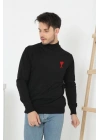 Unisex Yarım Boğazlı Baskılı Dokuma Triko - Siyah