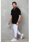 Unisex Yarım Fermuarlı Düz Oversize T-shirt - Siyah