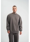 Uzun Kol Bisiklet Yaka Basic SweatShirt - Füme