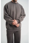 Uzun Kol Bisiklet Yaka Basic SweatShirt - Füme
