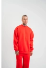Uzun Kol Bisiklet Yaka Basic SweatShirt - Kırmızı
