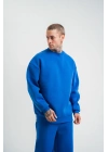 Uzun Kol Bisiklet Yaka Basic SweatShirt - Mavi