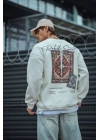 Uzun Kol Bisiklet Yaka Baskılı SweatShirt - Beyaz