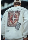 Uzun Kol Bisiklet Yaka Baskılı SweatShirt - Beyaz