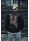 Uzun Kol Bisiklet Yaka Baskılı SweatShirt - Siyah