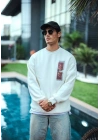 Uzun Kol Bisiklet Yaka Ön ve Arka Baskılı SweatShirt - Beyaz