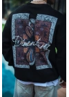 Uzun Kol Bisiklet Yaka Ön ve Arka Baskılı SweatShirt - Siyah