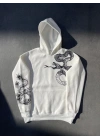 Uzun Kol Kapüşonlu Baskılı SweatShirt - Beyaz