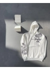 Uzun Kol Kapüşonlu Baskılı SweatShirt - Beyaz