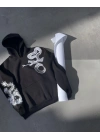 Uzun Kol Kapüşonlu Baskılı SweatShirt - Siyah