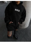 Uzun Kol Kapüşonlu Göğüs Baskılı SweatShirt - Siyah