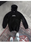 Uzun Kol Kapüşonlu Göğüs Baskılı SweatShirt - Siyah