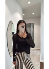 V Yaka uzun Kollu Triko ince Bluz - Siyah