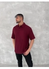 Yakalı Patlı Kısa Kol T-shirt - Bordo