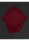 Yakalı Patlı Kısa Kol T-shirt - Bordo