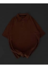 Yakalı Patlı Kısa Kol T-shirt - Kahverengi