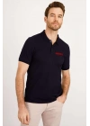 Yakası Düğmeli Yakalı Pike Baskılı T-Shirt - Beyaz