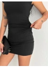 Yarım Bogazlı Kolsuz Mini Boy Elbise - Siyah
