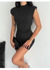 Yarım Bogazlı Kolsuz Mini Boy Elbise - Siyah
