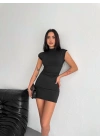 Yarım Bogazlı Kolsuz Mini Boy Elbise - Siyah
