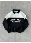 Yarım Fermuarlı Parçalı Yakalı SweatShirt - Siyah