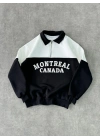 Yarım Fermuarlı Parçalı Yakalı SweatShirt - Siyah