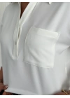 Z Krep Kadın Crop Yakalı Gömlek İlik Düğmeli Üç Çeyrek Sleeve Kol - Beyaz