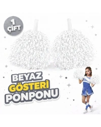 1 Çift ( 2 Adet ) Beyaz Renk 23 Nisan 19 Mayıs 29 Ekim Okul Gösteri Ponponları Ekstra Dolgun