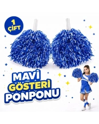 1 Çift ( 2 Adet ) Mavi Renk 23 Nisan 19 Mayıs 29 Ekim Okul Gösteri Ponponları