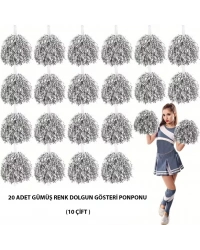 10 Çift ( 20 Adet ) Gümüş Renk 23 Nisan 19 Mayıs 29 Ekim Okul Gösteri Ponponları