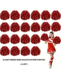 10 Çift ( 20 Adet ) Kırmızı Renk 23 Nisan 19 Mayıs 29 Ekim Okul Gösteri Ponponları