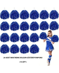 10 Çift ( 20 Adet ) Mavi Renk 23 Nisan 19 Mayıs 29 Ekim Okul Gösteri Ponponları