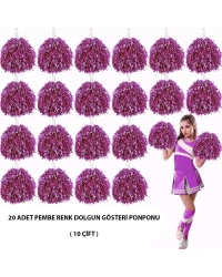 10 Çift ( 20 Adet ) Pembe Renk 23 Nisan 19 Mayıs 29 Ekim Okul Gösteri Ponponları