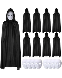 120 cm Siyah Kapüşonlu Pelerin ve Boyanabilir Karton Maske 8’li Set