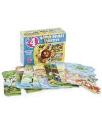 1481 Süper Renkli 4lü Puzzle - Hayvanlar / 8+12+16+24 Parça Puzzle