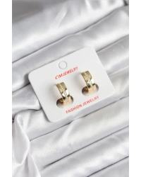 14K Gold Renk Kaplama Zirkon Taşlı Halka Model CM Kadın Küpe