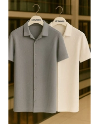2li Avantajlı Paket %100 Pamuk Premium Erkek Yazlık Düğmeli Kısa Kol Gömlek